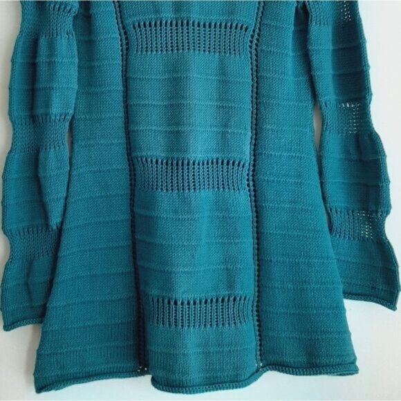 PURE HANDKNIT | Boho Pattern Knit Cardigan Button-Up Sweater Teal Blue Sz S / M - Picture 12 of 13